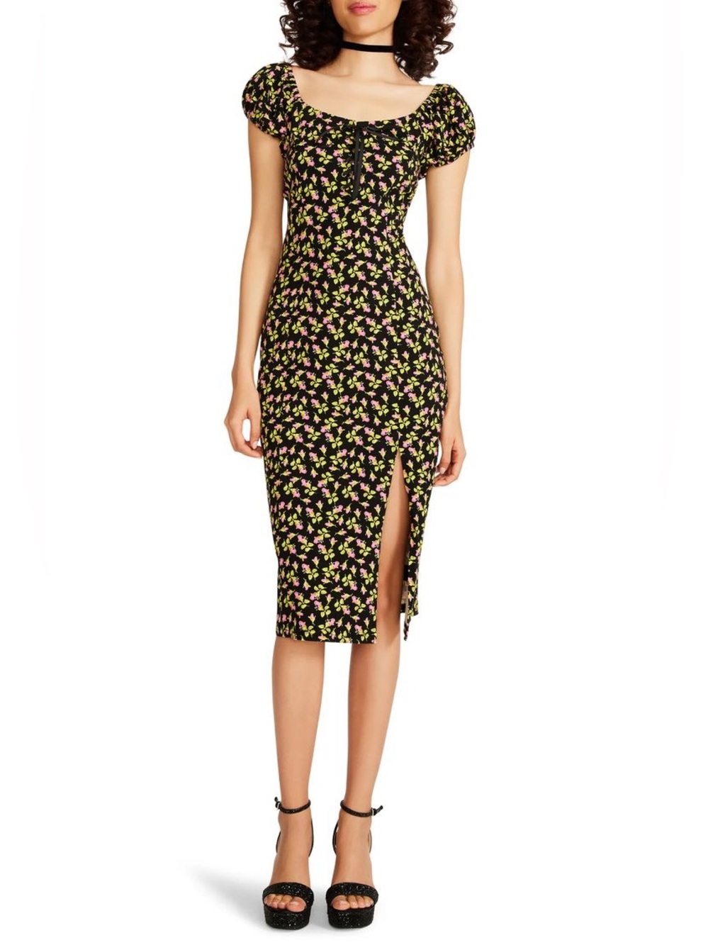 Y2K Betsey Johnson Gina Corset Stretch Knit Floral Midi Dress XS